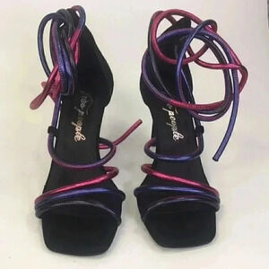 Free people black suede wrap heels metallic  8 New